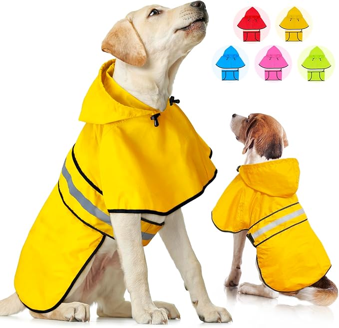 Dog Raincoat - Waterproof Dog Rain Jacket with Leash Hole, Reflective Pet Rain Coat Adjustable Doggy Slicker Poncho for Dogs Walking(L, Yellow)