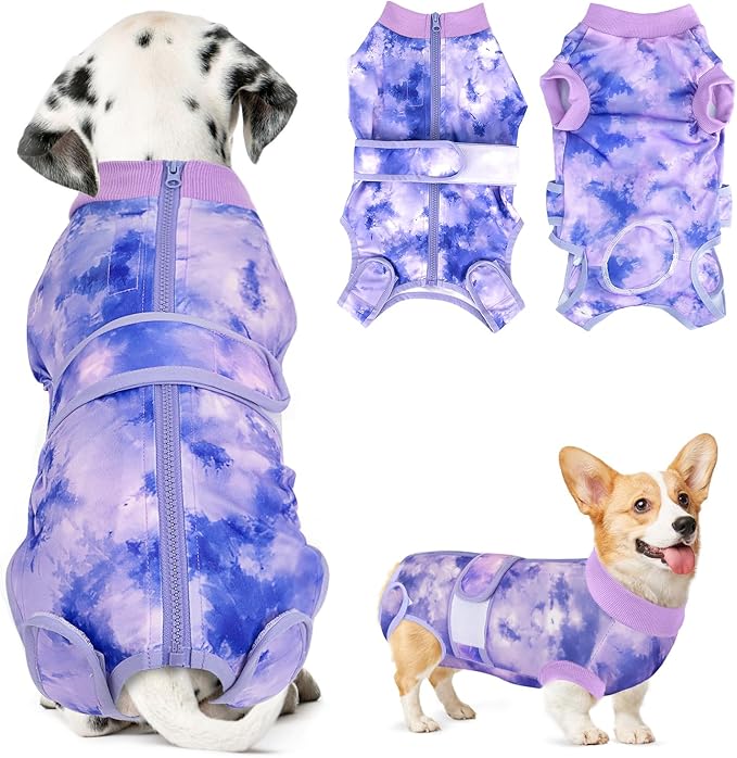SlowTon Dog Surgery Recovery Suit - Zipper On Dog Onesies After Surgery for Female Male Dogs, Abdominal Wounds Bandages Cone/E-Collar Alternative Surgical Body Suit Anti-Licking (Purple, S)
