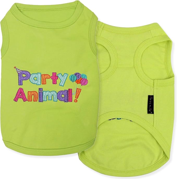 Parisian Pet Dog Tshirt - Embroidered “ Party Animal “ Dog Shirt - 100% Cotton and Lightweight Clothes - Sleeveless Tee Shirts for Large Dogs Boy - Pet Vest - 2XL