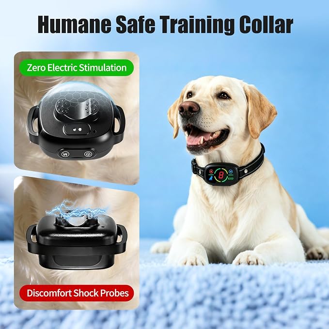 Dog Bark Collar, Smart Anti Barking Device, Dog Training Collar for Large Medium Small Dogs, Bark Collar with 3 Beep & Vibration Modes, 8 Sensitivity Levels (Black)