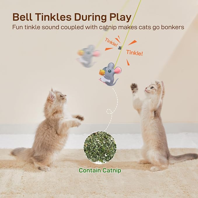 Potaroma Interactive Cat Feather Toys 5 Pcs, Cat Teaser Retractable Hanging Indoor Kitten Play Chase Exercise, Mental Physical Stimulation for All Breeds and Species (Pack of 2)