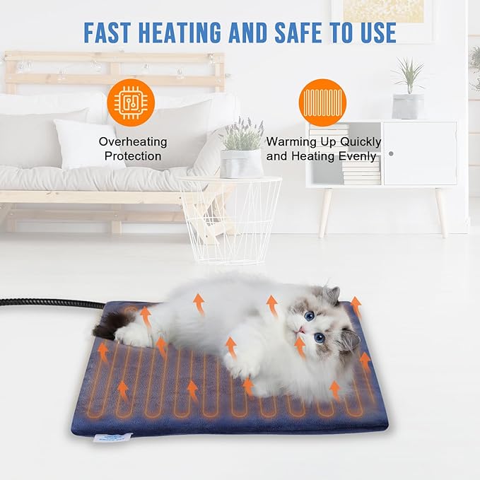 Cat Heating Pad Indoor, Electric Pet Heating Pad for Cats and Dogs, Heated Cat Pad with 12 Level Timer 9 Level Temperature, Heated Pet Blanket for Cats Puppy with Chew Resistant Cord (18×18 inch)