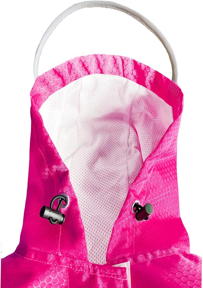Dog Raincoat Waterproof Reflective Slicker - Lightweight Breathable Hooded Poncho Rain Coat Jacket with Adjustable Belly Strap and Leash Hole for Small Medium Large Dogs (Pink, X-Large)
