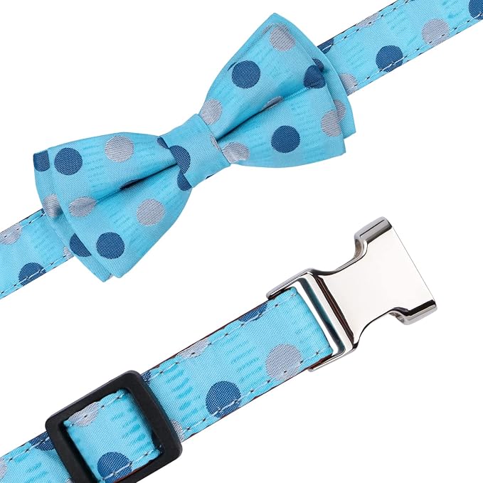 Bowtie Dog Collar Blue Polka Dots Small