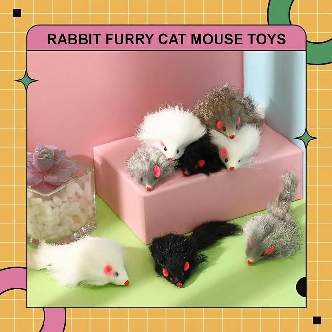 Hungdao 60 Pcs Fur Mice Cat Toys with Rattle Sound, White, Black, Gray