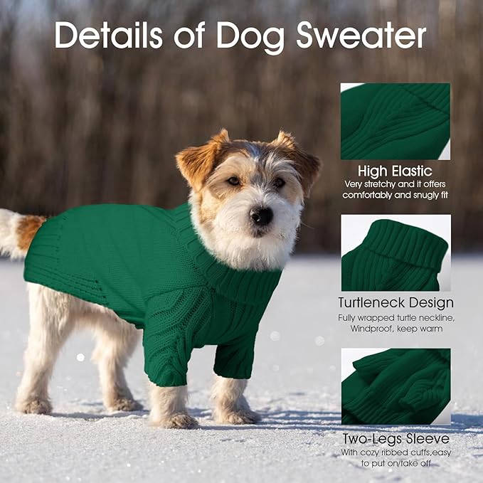 Dog Sweaters for Small Medium Large Dog, Classic Turtleneck Pet Clothes Warm Thermal Doggy Winter Coat, Thick Double Knitting Collar Pullover Cold Weather Puppy Jacket for Indoor & Outdoor Wear