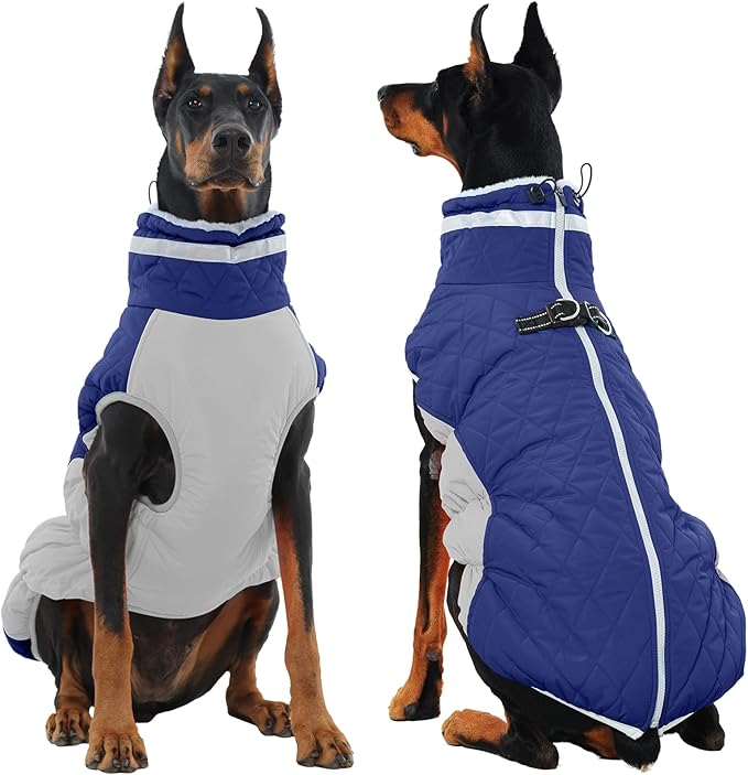 Dog Jackets for Large Dogs, Large Dog Winter Coat, Pet Cold Weather Coats, XXXL Pet Jacket with D-Ring, Waterproof Coat with Back Zipper, Snowsuit Labrador German Shepherd Doberman,Blue,XXXL
