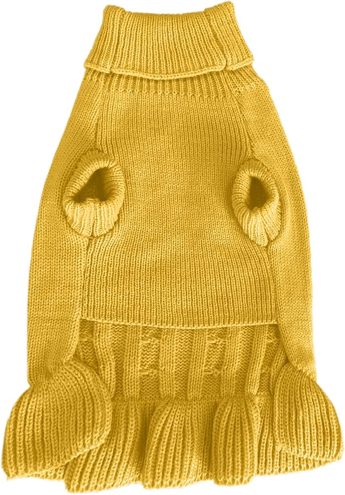 CHBORCHICEN Small Dog Sweaters Knitted Pet Cat Warm Dog Sweatshirt Winter Clothes Kitten Puppy Sweater (M, Dress-Yellow)