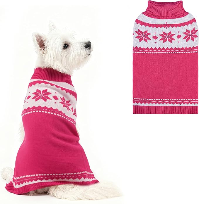 Mihachi Dog Sweater - Winter Coat Apparel Clothes with Colorful Stripes for Cold Weather, Pink S