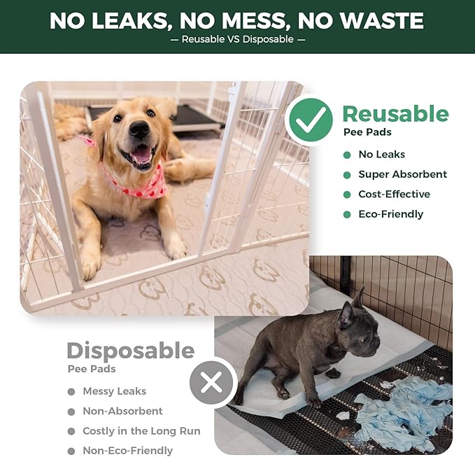 FXW Washable Pee Pads for Dogs, Leak-Proof & Non-Slip, Specifically Designed for Potty Training, 30" x 75" Rectangle, Khaki, 2 Packs