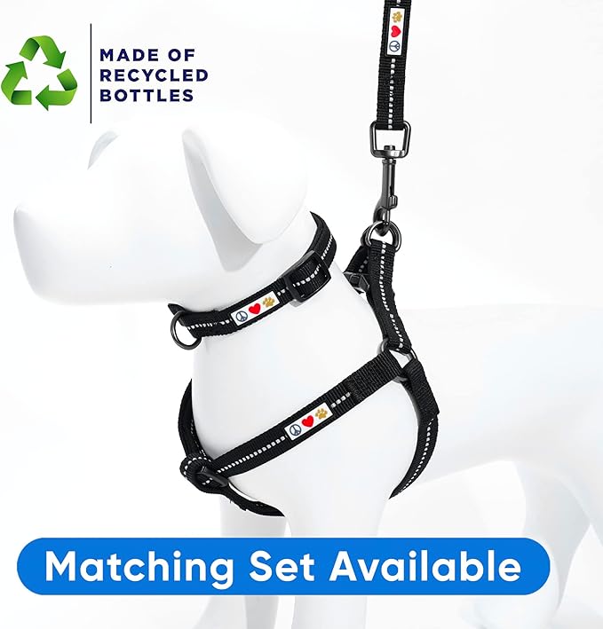 Pawtitas Recycled Reflective Step-in Dog Harness – Adjustable No-Pull Vest for Puppies to Seniors, Safe & Comfortable S Black