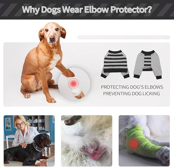 FUAMEY Dog Recovery Sleeve with Elbow Protector,Dogs Shirt Stop Licking Joints,Pet Long Sleeve Suit Protecting Dog's Front Leg Arm Wounds Cover Skin Conditions Black Stripes 2XL