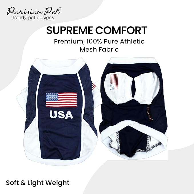Parisian Pet Dog Jersey – Embroidered USA Mesh Fabric Soccer & Sportswear – Lightweight Basketball Football Olympic Pet Clothes for Medium Dogs - M