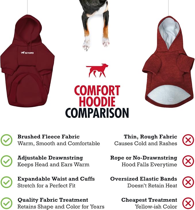 Tuff Pupper Dog Hoodie | Premium Quality Insulated Fabric | Ultra Soft Interior for Superior Comfort | Elastic Cuffs & Drawstring for Warmth | Stretch Fit Suitable for All Breeds (Red, XS)