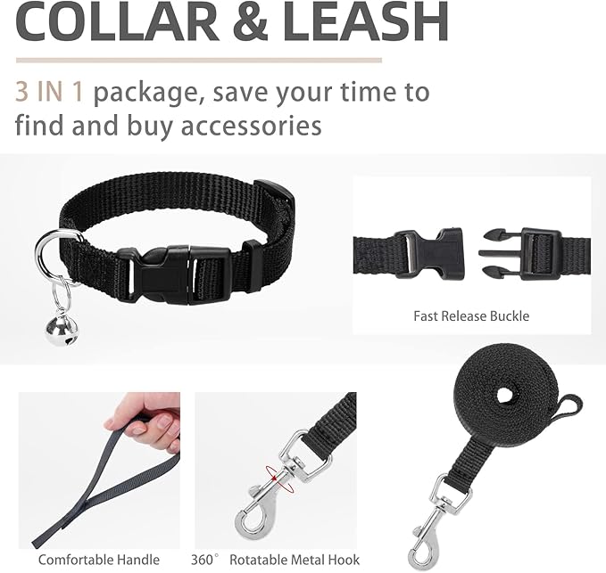 PUPTECK Adjustable Dog Harness Collar and Leash Set Step in No Pull Pet Harness for Small Medium Dogs Puppy and Cats Outdoor Walking Running, Soft Mesh Padded Reflective Vest Harnesses, Solid Black M