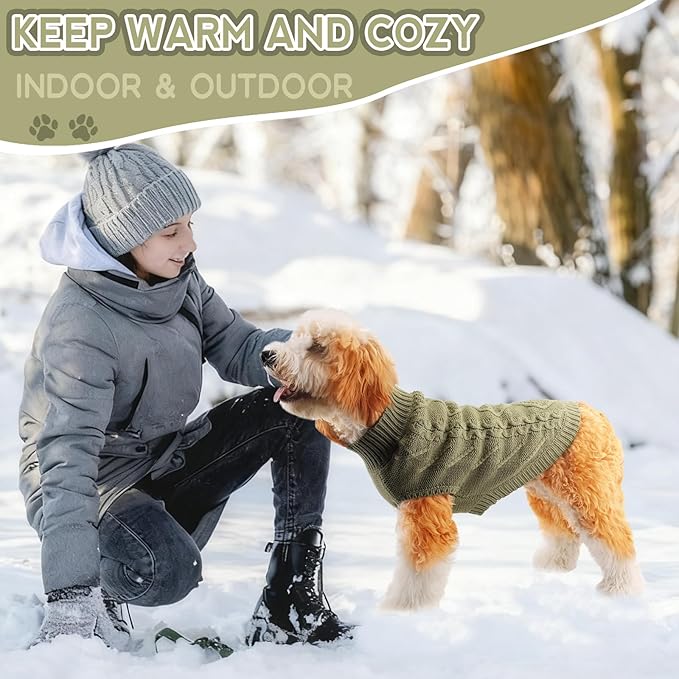 TONY HOBY Small Dog Sweaters Knitted Warm Dog Sweatshirt, Doggy Winter Coat Puppy Cold Weather Pullover Classic Knitwear Doggie Sweater, Thick Warm Winter Pet Clothes (XL, Grey Green)