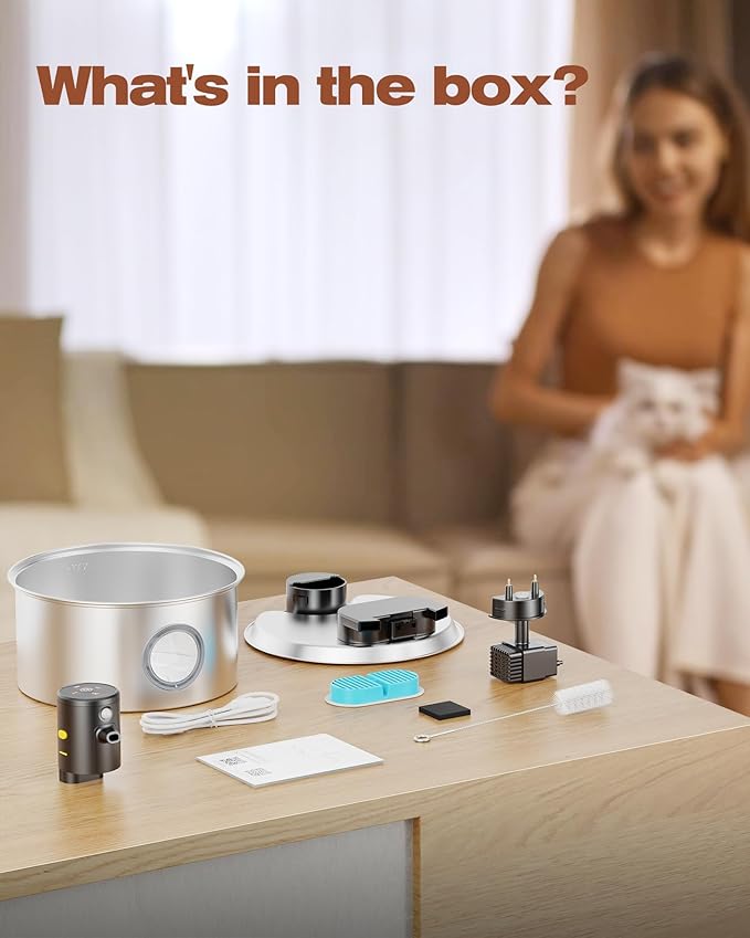 Cat Water Fountain Wireless Cordless: Cat Fountain Battery Operated - Stainless Steel Pet Water Fountain Rechargeable - 108oz/3.2L Automatic Cats Fountains for Drinking with Motion Sensor - Cats & Dog