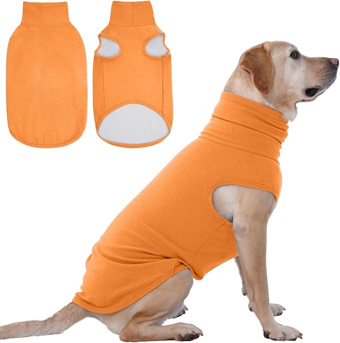 IECOii XXL Dog Sweater - Stretch Fleece Vest with Turtleneck,Orange,XX-Large, Warm Christmas Winter Pullover for Large Dogs Pitbulls, Turtleneck Dog Fleece Sweater Coat Cozy Pet Pajamas Sweatshirt