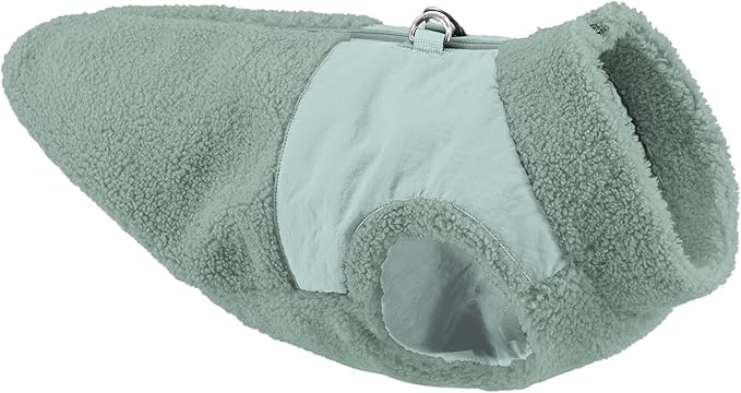 Gooby Zip Up Sherpa Vest - Green, Large - Two Tone Fuzzy Fleece Dog Sweater with Built-in Harness and Extra Security for Small Dog and Medium Dog