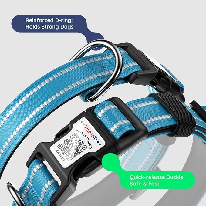Premium Airtag Dog Collar，with IP68 Waterproof AirTag Holder,Blue,XL | Soft,Breathable,Nylon Padded,Reflective,Ultra-Durable Buckle,Adjustable,Comfortable for Small Medium Large Dogs