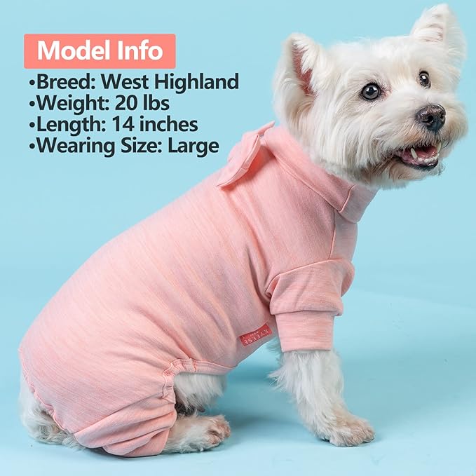 KYEESE Dog Coats Turtleneck Stretchy Pet Pjs Dog Sweater Super Soft Warm Material Dogs Pajamas with Bowtie Dog Onesie for Small Dogs Cold Weather Coat, Pink,L