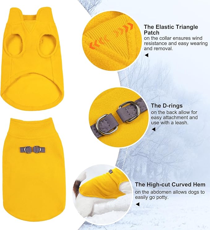 BEAUTYZOO Dog Fleece Vest Sweater Winter Jacket for Small and Medium Dogs with D-Ring Leash Cold Weather Coat Hoodie for XS S M Dogs Boy or Girls, Yellow XS