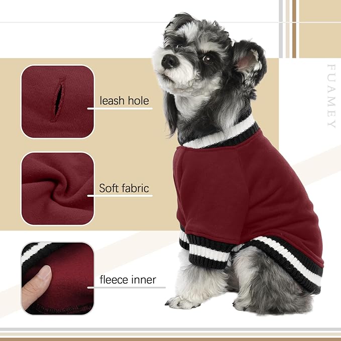 FUAMEY Dog Pullover Sweatshirt，Dog Winter Sweaters Warm Clothes Vest Thick Puppy Soft Pet Fleece Sweater Cute Doggie Boy Girl Outfit for Small Medium Dogs Wine-red XL, X-Large(chest:33in)
