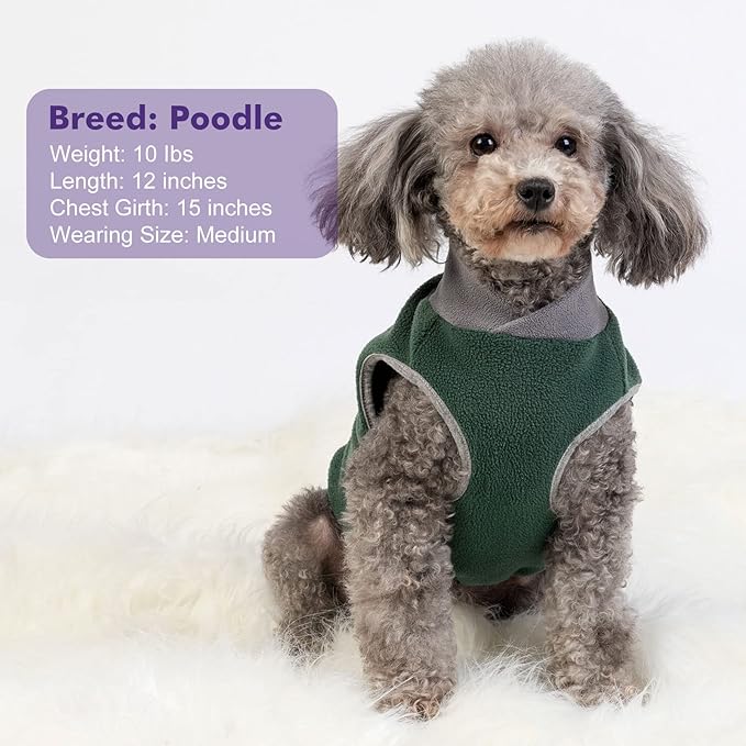 cyeollo 2 Pack Fleece Dog Sweater Sweatshirt with Reflective Stripe Pullover Lightweight Sweater Pet Clothes Dog Coats for Small Dogs Size M Green & Grey