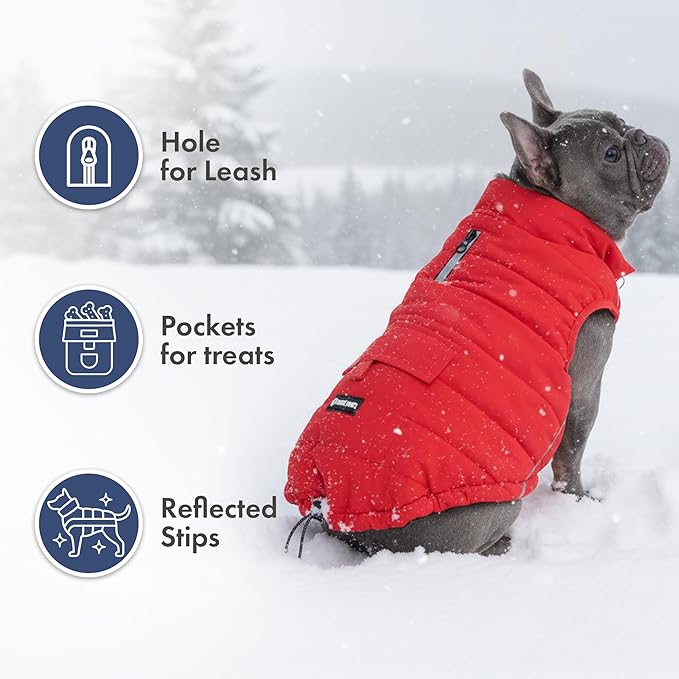Spark Paws Dog Winter Jacket, Water-Resistant Coat, Warm Reflective Windproof Fleece-Interior, for Medium and Large Dogs - Red - 2XL