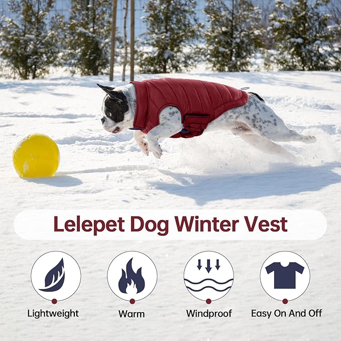 Lelepet Reversible Dog Coat Waterproof Dog Jacket Windproof Puffer Vest for Winter Warm Lightweight Coats for Large Dogs Adjustbale Hook & Loop Pet Apparel with Leash Hole, Golden Retriever, 3XL