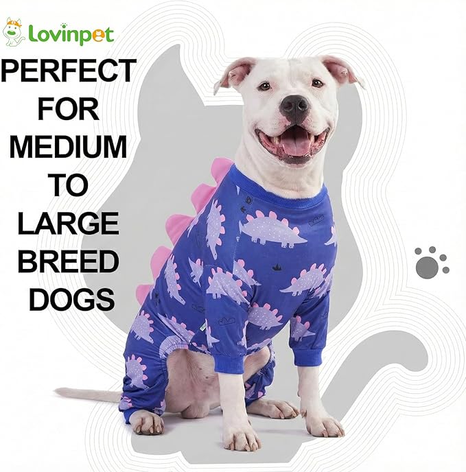 LovinPet Large Dog Pajamas, Four-Leg Stretch Onesie Bodysuit, Lightweight UV-Shielding Pajamas, Anti-Lick Calming Recovery Suit for Surgery, Pull-On for Medium and Large Breeds,Black Pink,XL