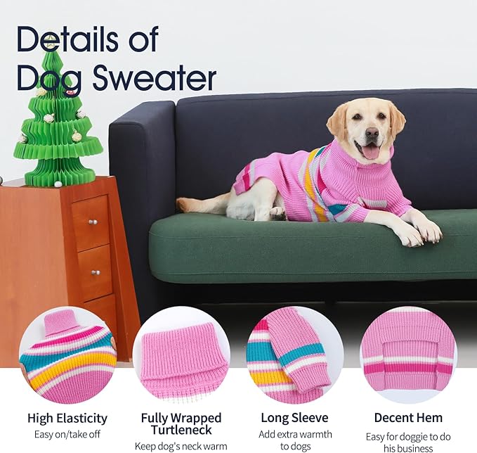 IECOii Dog Sweater,Medium Dog Sweater,Dog Sweaters for Medium Dogs Girl Boy,Turtleneck Sweaters for Medium Size Dog,Warm Knit Dog Christmas Sweater for Pug,Dachshund Sweaters,Pink Dog Sweater,M