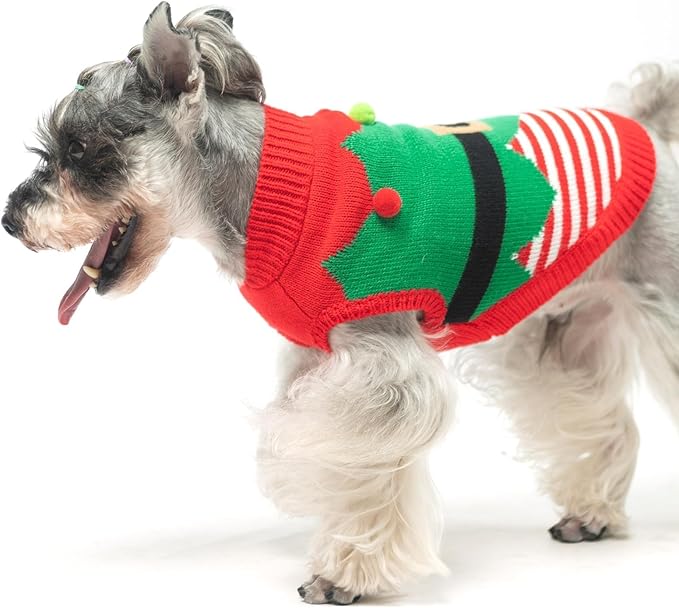KOOLTAIL Dog Christmas Sweater Winter Clothes - Knitwear Soft Santa Claus Shirt for Cold Weather, Fleece Pet Sweatshirt Pullover Jumper Outfit for Small Medium Large Dogs Puppy Cats Girls Boys Red SM