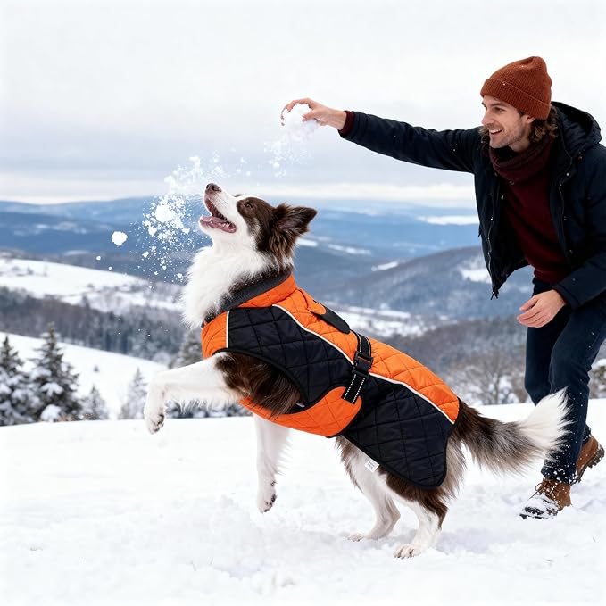 Dog Coat Dogs Jacket Waterproof Reflective Adjustable Dog-Winter Coats for Small/Medium/Large Dogs Dachshund Coat-(Orange, Large)
