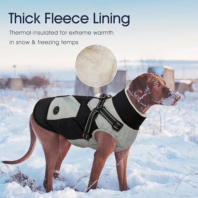 IECOii Dog Coat Winter Waterproof - Black, XLarge - Zip Up Vest, Jacket, Fleece Snow Snowsuit for Large Dogs, Beagle, Cocker Spaniel, Border Collie