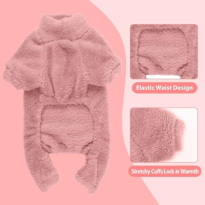 Fuzzy Dog Pajamas Turtleneck Pet Clothes Warm Soft Cozy Lightweight Pet Pjs Dog Sweaters for Small Dogs(Pink-XXS)