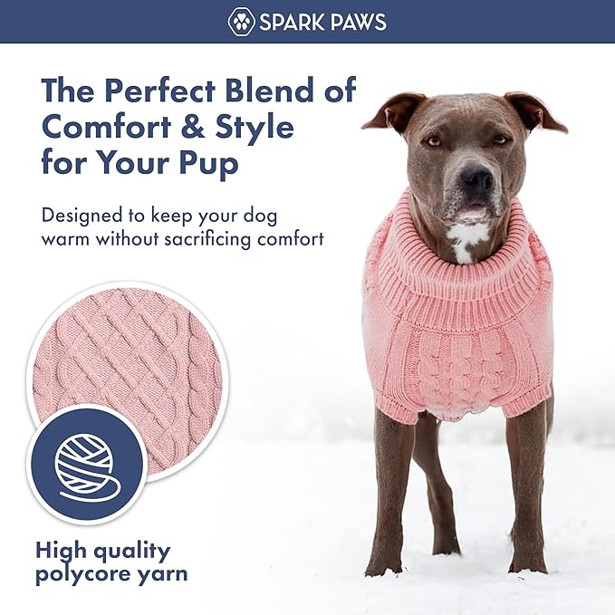 Spark Paws Knit Dog Sweater – Ultra Soft Warm Winter Dog Sweater for Small, Medium & Large Dogs – Stretch Fit Pet Sweater for French Bulldog, Pitbull, Girl & Boy Dogs Jacket, (Pink Cableknit, XL)