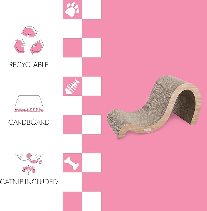 THE LICKER STORE CSR1013C Kona 27" Modern Cardboard Double-Sided Wave Cat Scratcher with Catnip, Oak Wood