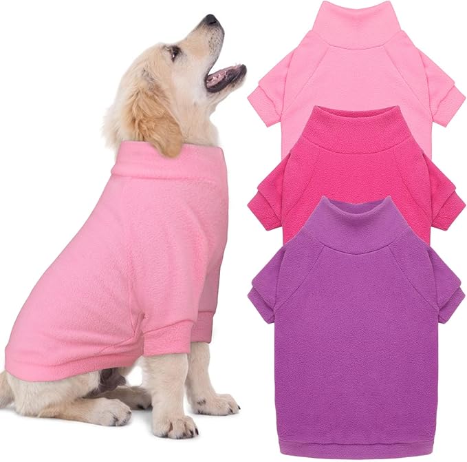 3 Pack Dog Sweaters for Large Dogs, Fleece Dog Sweater Large Pet Clothes Turtleneck Soft Warm Sweatshirt Boy Girl Pet(Pink+Hotpink+Purple,L)