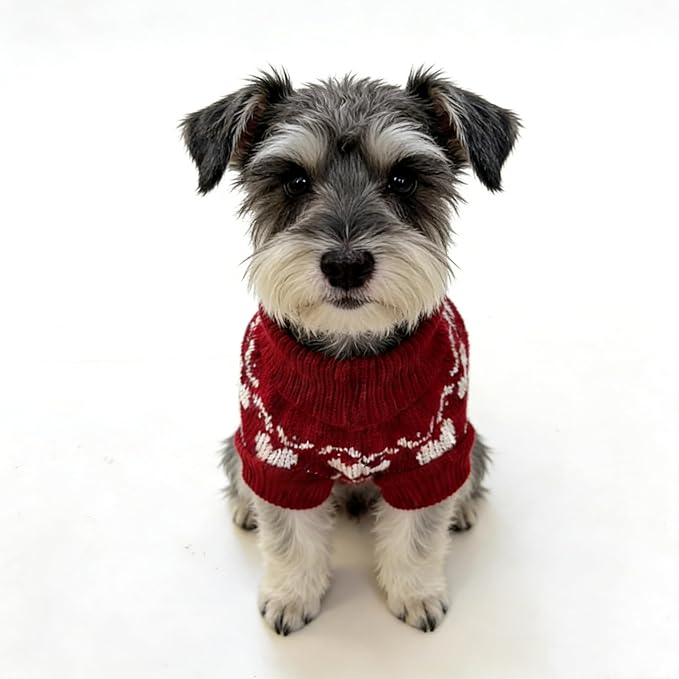 Small Dog Cold Weather Sweaters – Warm Knit Turtlenecks, Cozy Pet Pullovers Dog Clothes with Leash Hole for Chihuahua Bulldog Pug Beagles (White/Red, Small)