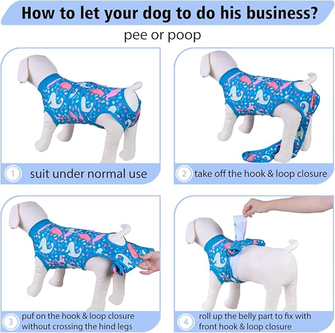 PetWarm Male Dog Recovery Suit, Dog Bodysuit, Substitute E-Collar and Cone, Pet Surgery Recovery Suit, Female Male Onesie for Dogs Spay Neuter, Dinosaur Pattern, Multi-Colored, M