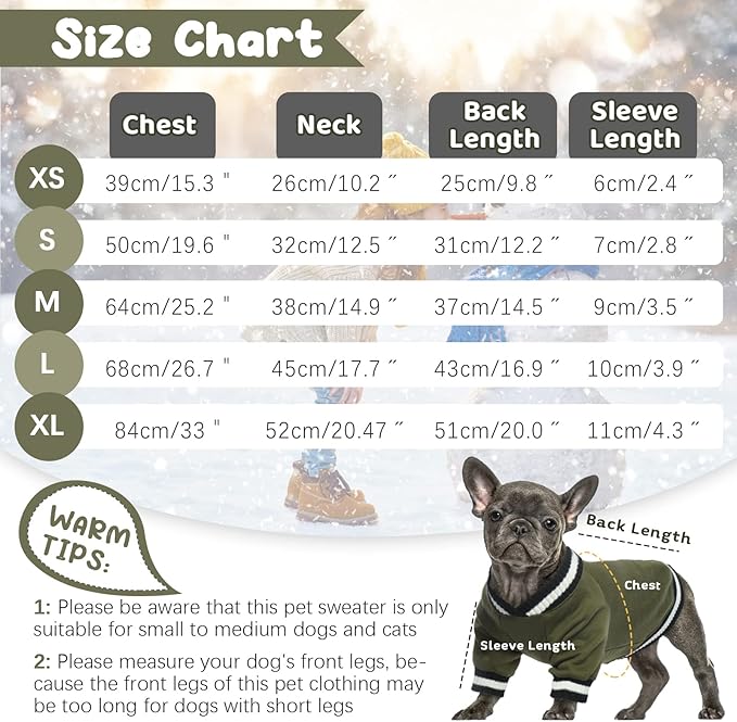 FUAMEY Dog Pullover Sweatshirt - Warm Dog Clothes, Soft Pet Fleece Sweater - Cute Doggie Outfit for Small Medium Dogs - Green XS