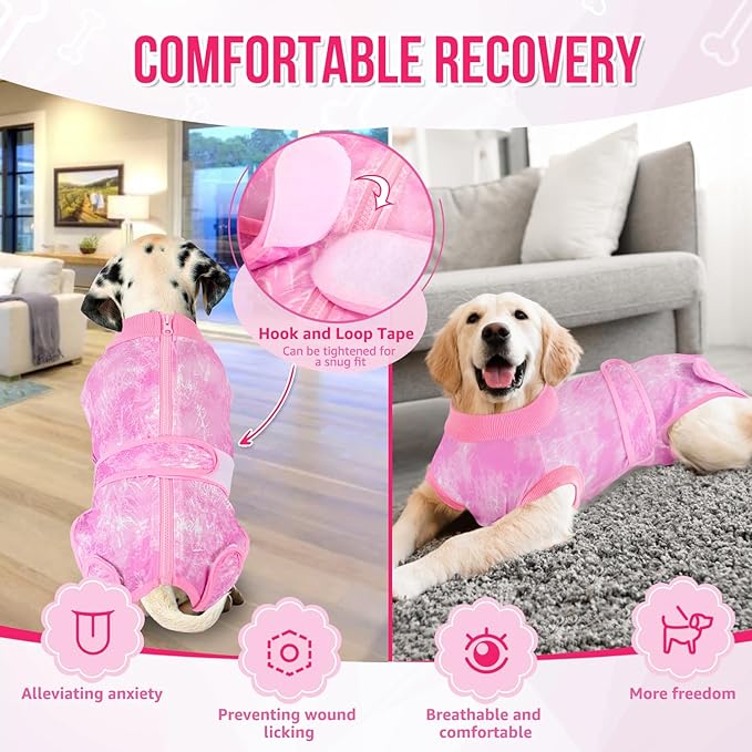 SlowTon Dog Surgery Recovery Suit - Zipper On Dog Onesies After Surgery for Female Male Dogs, Abdominal Wounds Bandages Cone/E-Collar Alternative Dogs Surgical Body Suit Anti-Licking (Pink, M)