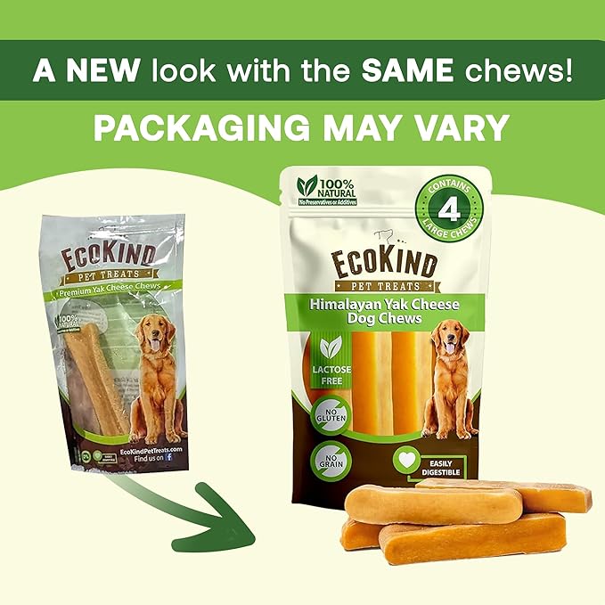 EcoKind Premium Gold Yak Cheese Himalayan Dog Chews, Dog Treats Large Breed, All Natural, High Protein Dog Chew, Cheese, Large - 1 Chew
