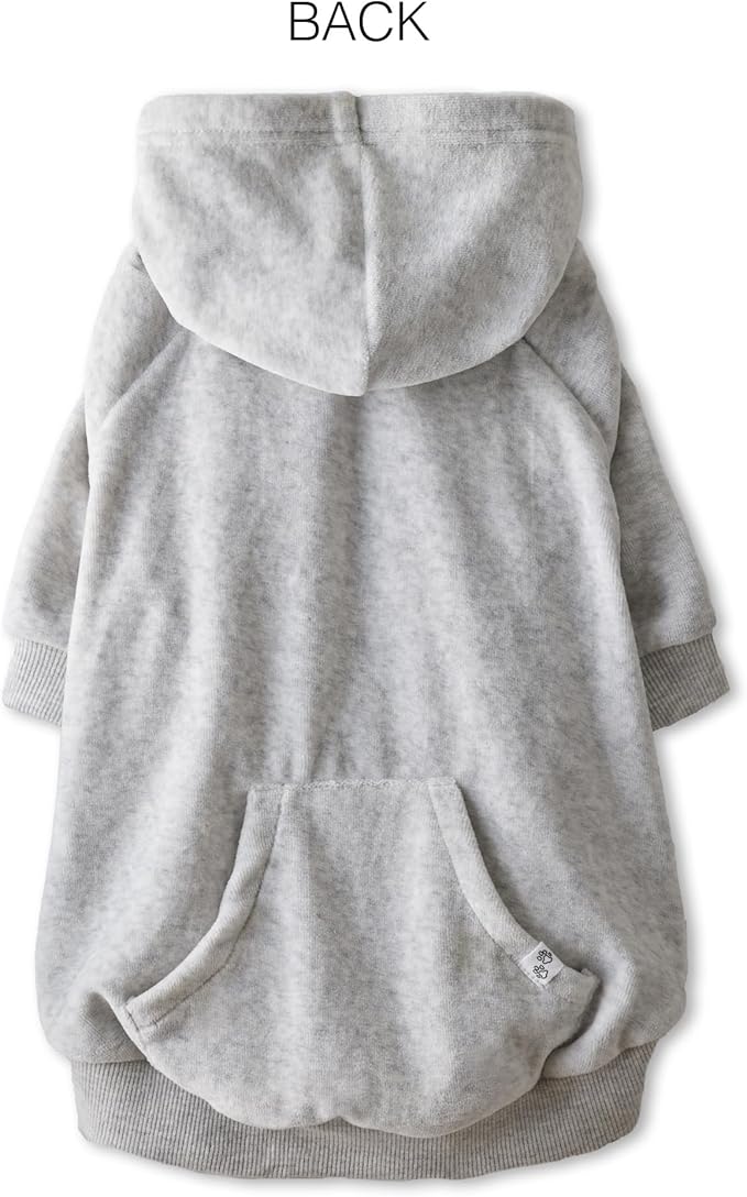 Cooper II Organic Cotton Velour Dog Hoodie Pet Coat for Small, Medium and Large Dogs, Light Heather Gray, Large