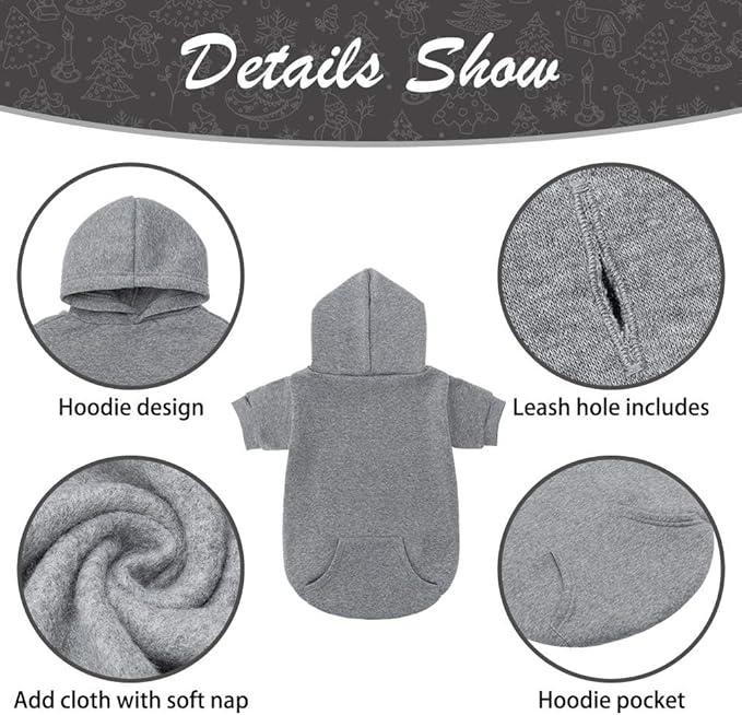KOOLTAIL Basic Dog Hoodie - Soft and Warm Dog Hoodie Sweater with Leash Hole and Pocket, Dog Winter Coat, Cold Weather Clothes Sweatshirt for Small Medium Large Dogs Puppy Cat Boys Girls Grey M