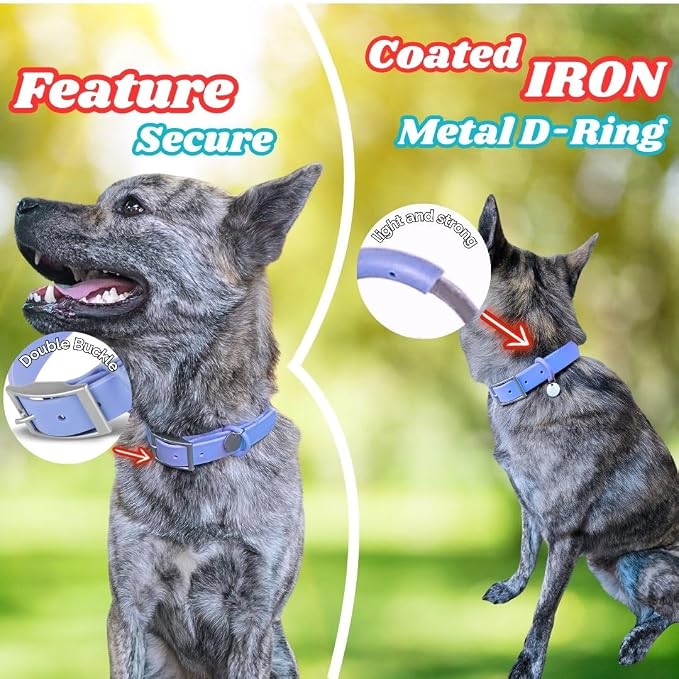 Waterproof Dog Collar, Soft Comfortable Pet Collars, Adjustable Odor Proof Heavy Duty Dog Collars Easy to Clean for Large, Medium Small Dogs Bee N Buu (Cyan Blue, Large (length15.5-19.5", Width 1"))