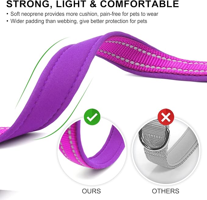 azuza Reflective Dog Collar, Neoprene Padded Puppy Collar, Purple, XS