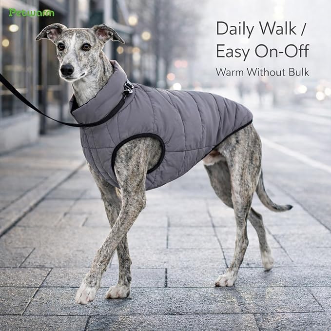 PetWarm Reversible Dog Cold Weather Coats, Waterproof Dog Puffer Vest, Vest for Dogs with Hook-and-Loop Strap, Windproof Outdoor Coat for Winter Walks and Snowy Days, Grey, XL