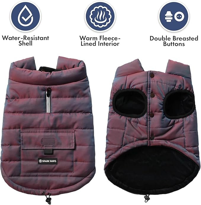 Spark Paws Dog Winter Jacket, Water-Resistant Coat, Warm Reflective Windproof Fleece-Interior, for Medium and Large Dogs - Cosmic - S